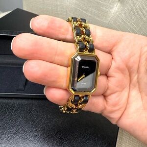 Authentic CHANEL Premiere watch gold black size L